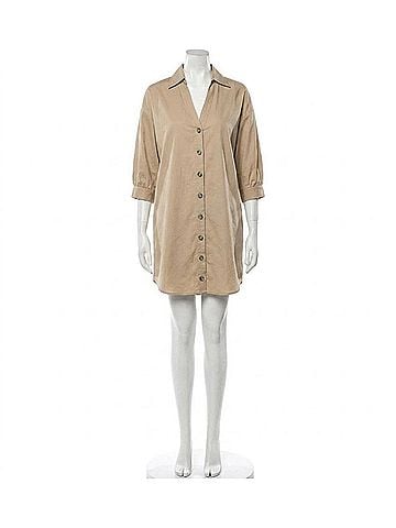 Fifteen Twenty Phoebe Lantern Sleeve Shirtdress in Stone (view 1)