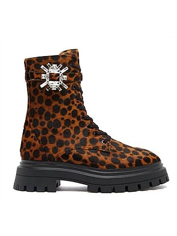 Stuart Weitzman Women's Crystal Nova Bedford Leopard Combat Boots in Toffee (view 1)
