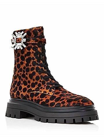 Stuart Weitzman Women's Crystal Nova Bedford Leopard Combat Boots in Toffee (view 2)