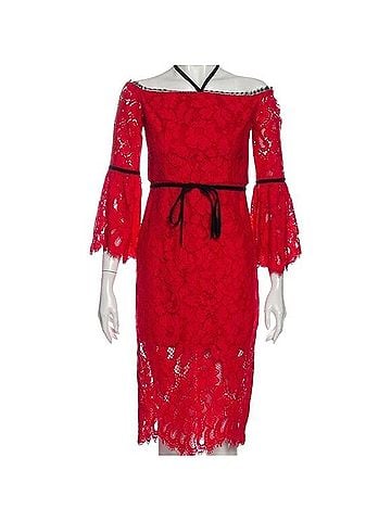 Alexis Redlace Strapless Dress With Sleeves Cocktail Dress (view 1)
