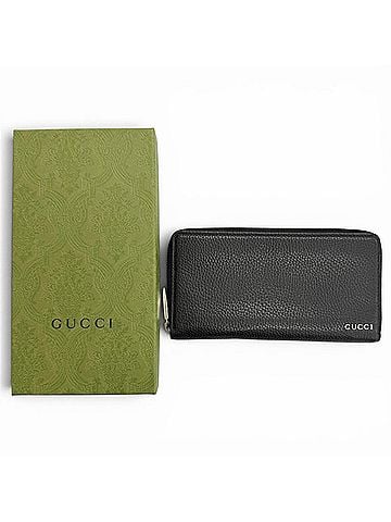 Gucci GUCCI 771154 Logo Zip-Around Wallet, Leather Long Simple Design, Black with Silver Hardware, Made in Italy, Men's, Comes Box (view 2)