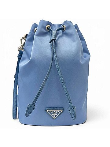 Prada PRADA 1NS369 Recycled Polyamide Triangle Logo Partial Leather Re-Nylon Drawstring Bag Handbag Light Blue Made in Italy Men's (view 1)