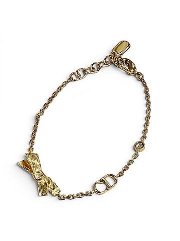 Christian Dior Christian Dior DIOR B3335 WOMCY CD Bow (Current Model) - 17cm total length, ribbon rhinestone bracelet, gold, women's, with box and dust bag. (view 1)