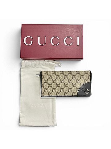 Gucci GUCCI 821802 GG Emblem Continental Wallet, Leather Trim, Long Black/Beige, Made in Italy, Men's, with Box and Dust Bag. (view 2)