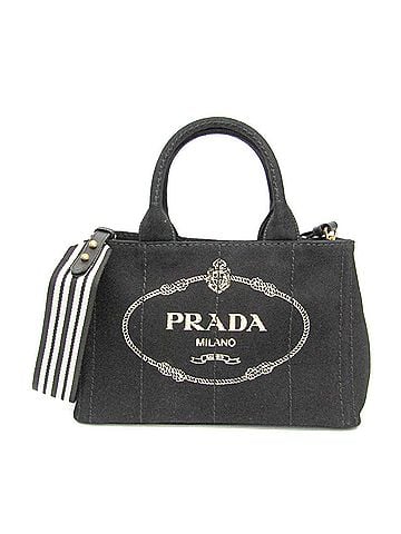 Prada Prada Canapa 1BG439 Women's Denim Handbag,Shoulder Bag Black,White (view 1)