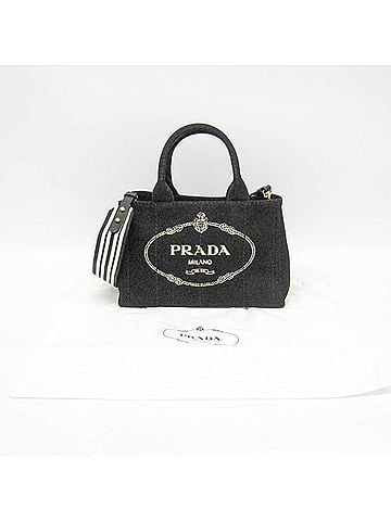 Prada Prada Canapa 1BG439 Women's Denim Handbag,Shoulder Bag Black,White (view 2)