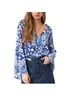 Spell 100% Rayon Floral Blue White Long Sleeve T-Shirt Size S - photo 1