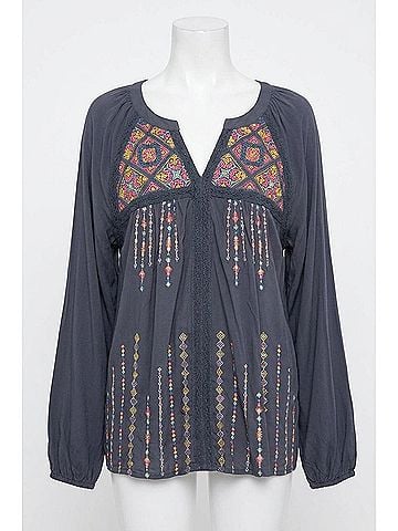Andree by UNIT Embroidered Lace Blouse in Midnight (view 1)