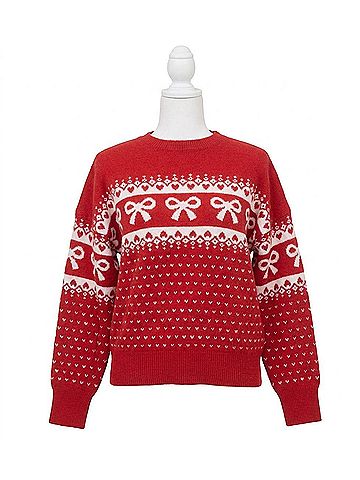 Blu Pepper Bow And Heart Jacquard Sweater in Red (view 1)
