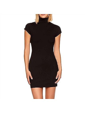 Susana Monaco Mock Neck Open Back Mini Dress in Black (view 2)