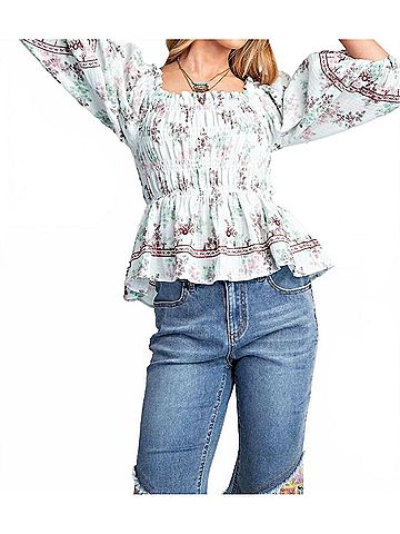 Easel Floral Print Gauze Top in Natural (view 2)