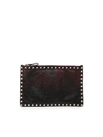 Valentino Grained Calfskin Rockstud Camouflage Zip Clutch (view 1)