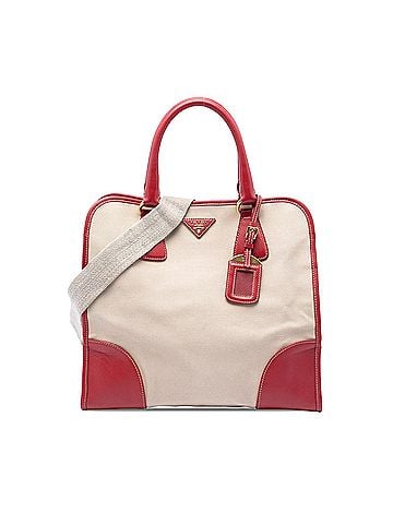 Prada Saffiano Trimmed Canvas Canapa Logo Satchel (view 1)
