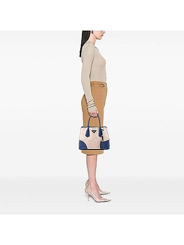 Prada Small Saffiano Cuir Trimmed Canvas Double Satchel (view 2)