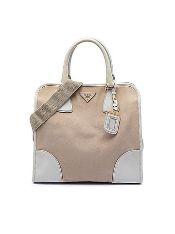 Prada Saffiano Trimmed Canvas Canapa Satchel (view 1)