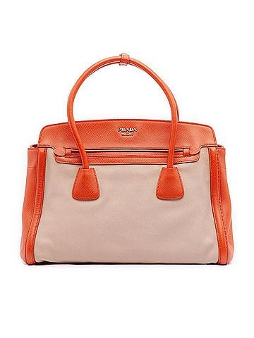 Prada Bicolor Saffiano Cuir Trimmed Canvas Satchel (view 1)