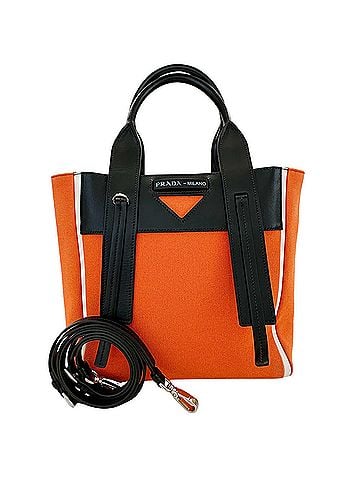 Prada Prada handbag for women, brand name, handbag/shoulder bag, 2-way, canvas/leather, Ouverture, orange/black. (view 1)