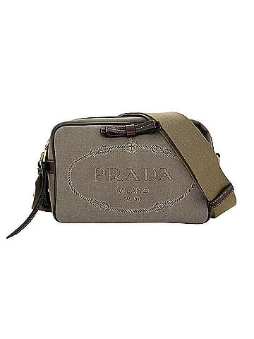 Prada Prada handbag for women, brand name, jacquard, nylon canvas, shoulder bag, beige/brown, 1BH089, compact, crossbody style. (view 1)