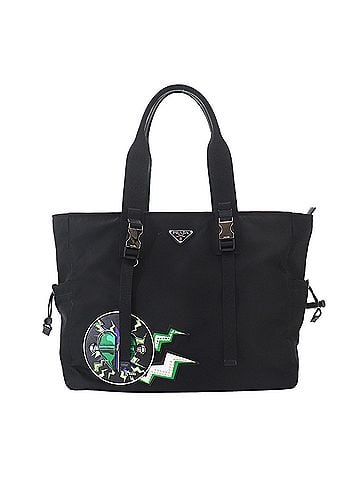 Prada Prada Frankenstein Tote Handbag, Nylon, Saffiano Leather, Nero Black, Silver Hardware. (view 1)