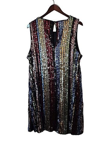 Torrid Rainbow Sequin Trapeze Shift Dress Cocktail Dress (view 2)