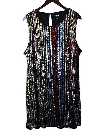 Torrid Rainbow Sequin Trapeze Shift Dress Cocktail Dress (view 1)