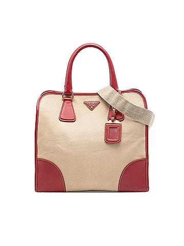 Prada Saffiano Trimmed Canvas Canapa Satchel (view 1)