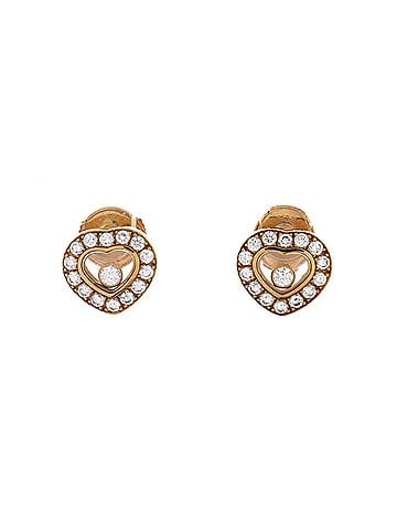 Chopard Happy Diamonds Heart Earrings 18K Yellow Gold with Diamonds and 1 Floating Diamond Small (view 1)