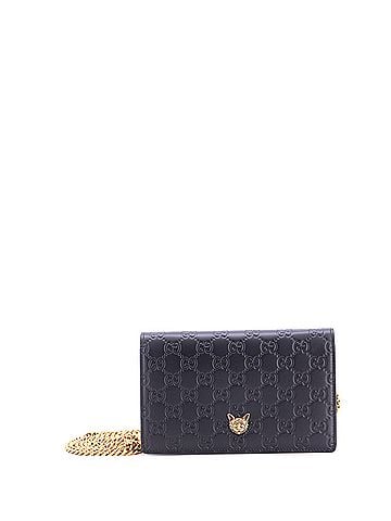 Gucci Crystal Cat Wallet on Chain Guccissima Leather (view 1)
