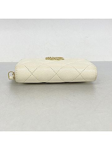Chanel Chanel Matelassé Caviar Leather Wallet/Coin Case, White/Champagne, Women's (view 2)