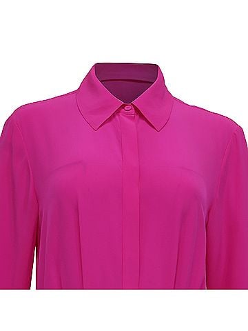 Jason Wu Jason Wu Pleated Long Sleeve Shirt Dress in Pink Silk (view 2)