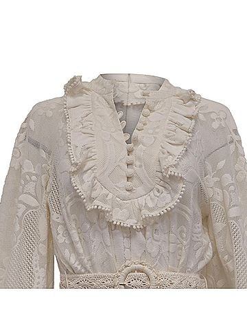 Zimmermann Zimmermann Tiggy Ruffled Crochet-Trimmed Lace Mini Dress in White Cotton (view 2)