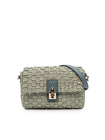 Dolce & Gabbana Leather Trimmed Woven Raffia Padlock Crossbody (view 1)
