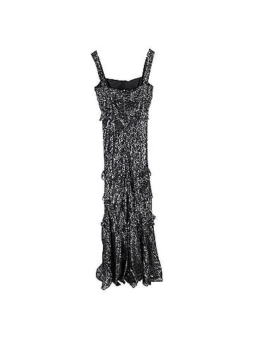 Saloni Saloni Chandra Ruffled Evening Dress in Black Silk (view 2)