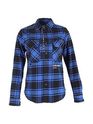 OFF-WHITE  Off-White Check-Print Button-Down Long Sleeve Shirt in Blue Cotton (view 1)