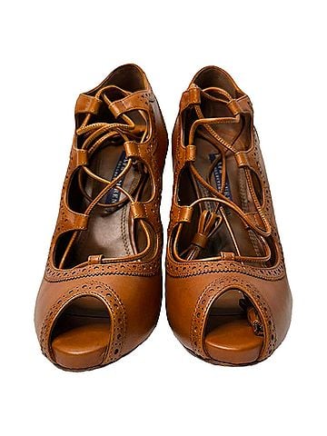 Ralph Lauren Ralph Lauren Collection Peep Toe Brogue Ankle Boots in Brown Leather (view 2)