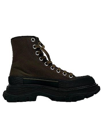 Alexander McQueen Alexander McQueen Tread Slick High-Top Sneakers in Khaki Canvas (view 1)