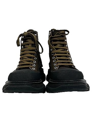Alexander McQueen Alexander McQueen Tread Slick High-Top Sneakers in Khaki Canvas (view 2)