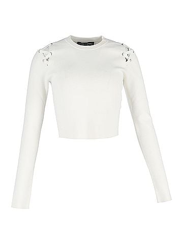 Proenza Schouler Proenza Schouler Lace Up Shoulder Cropped Long Sleeve Top in White Rayon (view 1)