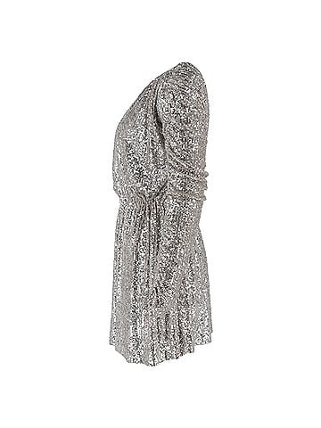 Saint Laurent Saint Laurent Bateau Neckline Sequined Mini Dress in Silver Polyester (view 2)