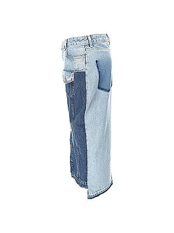 Kea and Joby Red Valentino Frayed Patchwork Midi Skirt in Light Blue Denim (view 2)
