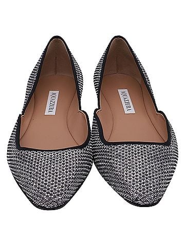 Aquazzura Aquazzura Maia Glitter Ballet Flats in Metallic Silver Sequin (view 2)