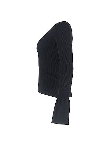 Sandro Sandro Ribbed-Knit Bell-Sleeved Sweater in Black Viscose (view 2)