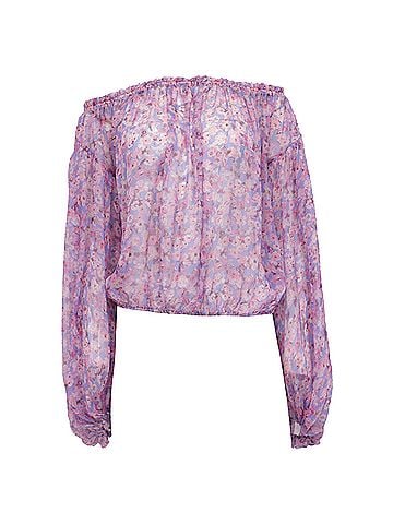 Caroline Constas Caroline Constas Odessa Floral Off Shoulder Top in Multicolor Silk (view 1)
