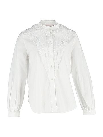 Chloé See by Chloé Broderie Anglaise Flounces Shirt in White Cotton  (view 1)