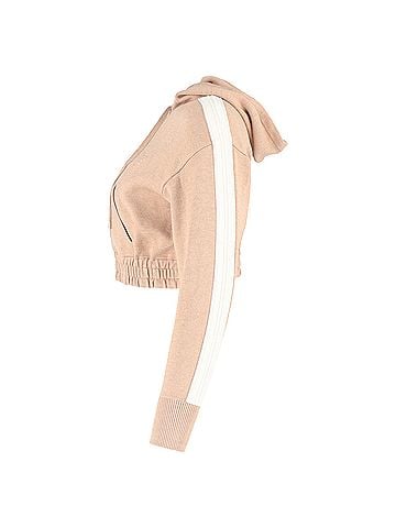Sandro Sandro Zip-Up Hooded Cropped Sweater in Beige Cotton (view 2)