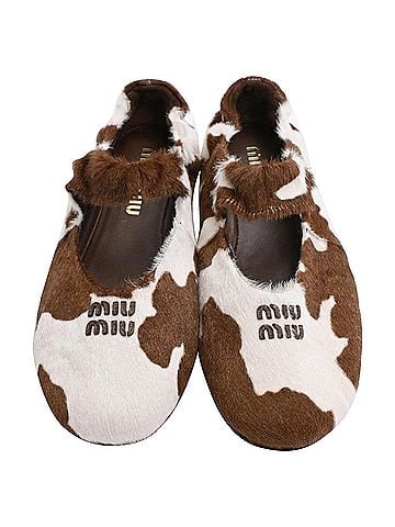 Miu Miu  Miu Miu Cow-Print Mary Jane Ballet Flats in Multicolor Calf Hair (view 2)