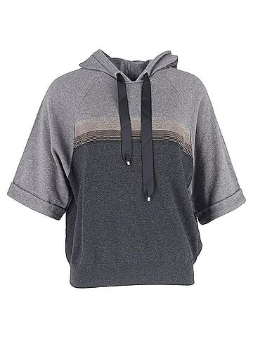 Brunello Cucinelli Brunello Cucinelli Short Sleeve Hoodie in Grey Cashmere  (view 1)