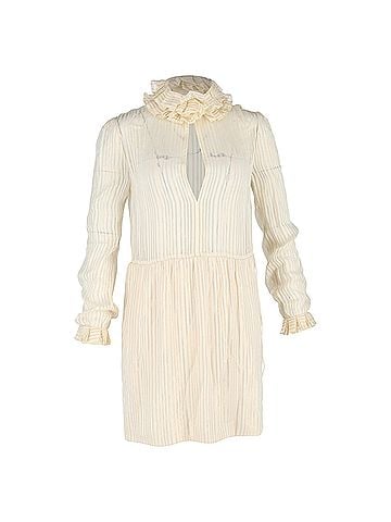 Saint Laurent Saint Laurent Striped Lamé Mini Dress in Cream Silk (view 1)