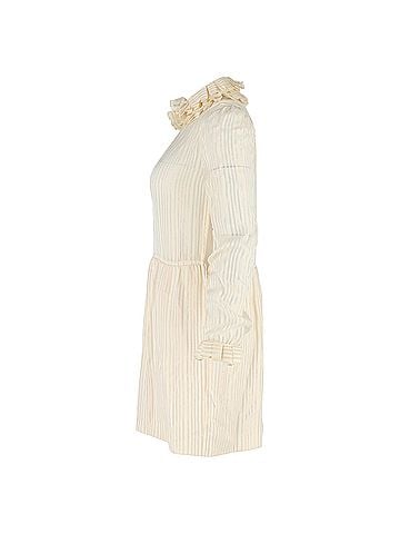 Saint Laurent Saint Laurent Striped Lamé Mini Dress in Cream Silk (view 2)