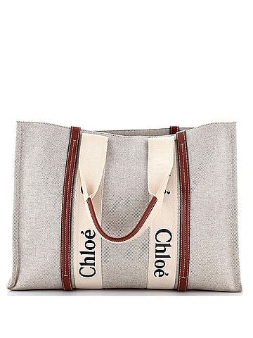 Chloé Woody Tote Canvas with Leather Large (view 1)